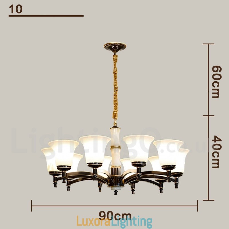 Designer Touch Decorative Pure Brass Luxurious Rustic Retro Vintage Brass Stone Pendant Candle Chandelier with Glass Shades