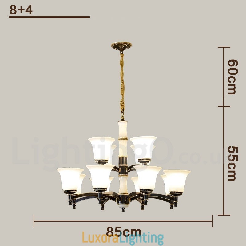 Designer Touch Decorative Pure Brass Luxurious Rustic Retro Vintage Brass Stone Pendant Candle Chandelier with Glass Shades