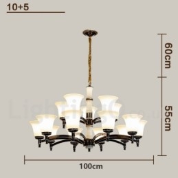 Designer Touch Decorative Pure Brass Luxurious Rustic Retro Vintage Brass Stone Pendant Candle Chandelier with Glass Shades