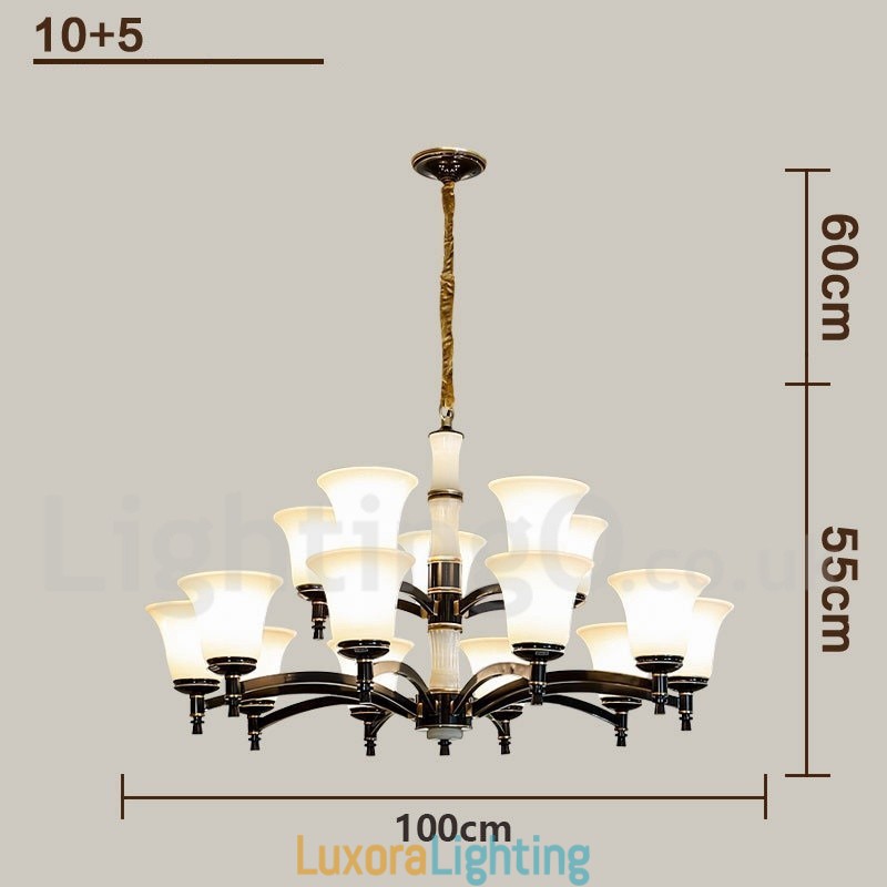 Designer Touch Decorative Pure Brass Luxurious Rustic Retro Vintage Brass Stone Pendant Candle Chandelier with Glass Shades