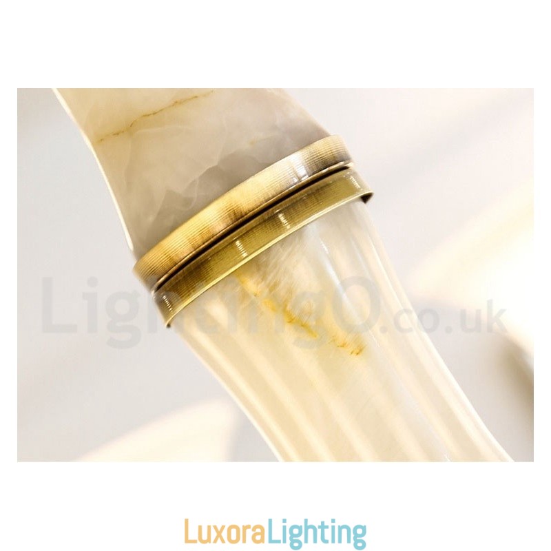 Designer Touch Decorative Pure Brass Luxurious Rustic Retro Vintage Brass Stone Pendant Candle Chandelier with Glass Shades