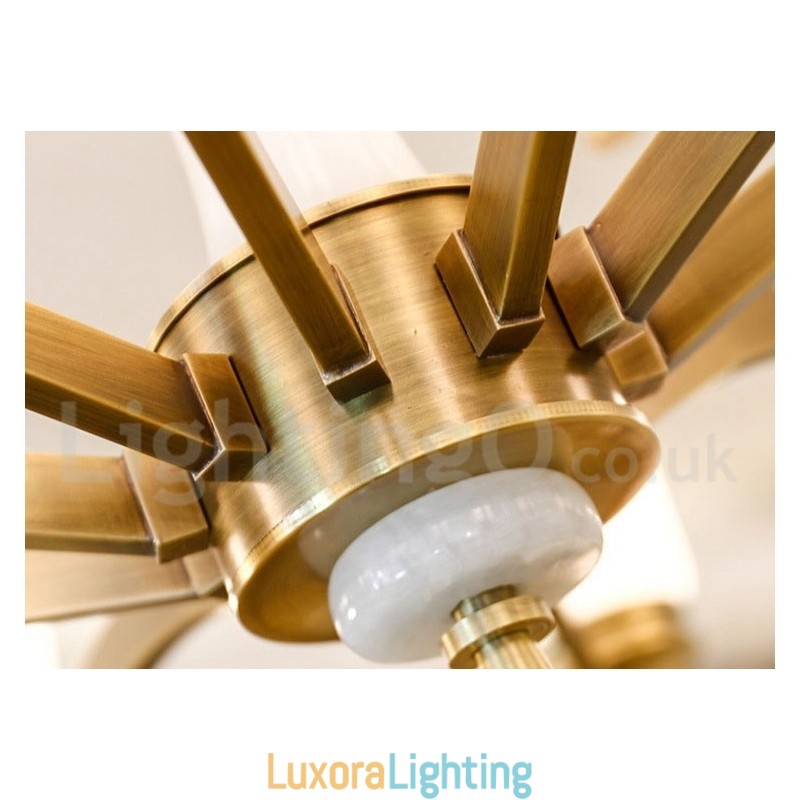 Designer Touch Decorative Pure Brass Luxurious Rustic Retro Vintage Brass Stone Pendant Candle Chandelier with Glass Shades