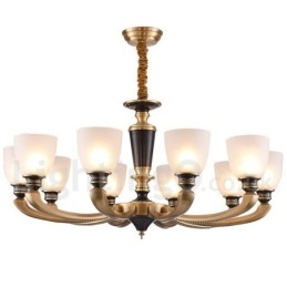 Designer Touch Decorative Pure Brass Luxurious Rustic Retro Vintage Brass Pendant Candle Chandelier with Glass Shades