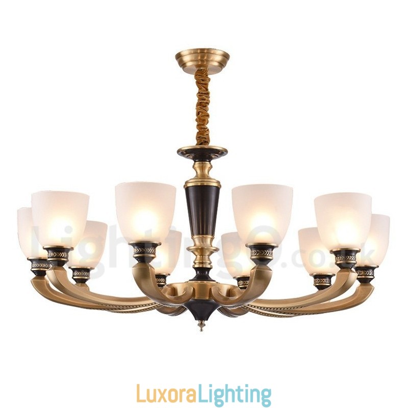 Designer Touch Decorative Pure Brass Luxurious Rustic Retro Vintage Brass Pendant Candle Chandelier with Glass Shades