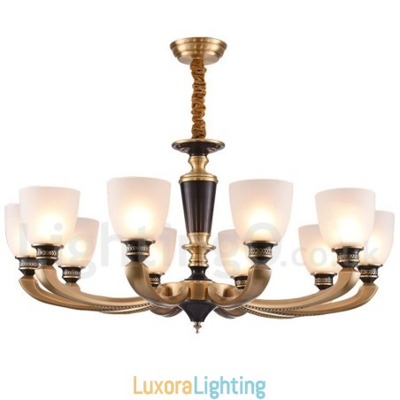 Designer Touch Decorative Pure Brass Luxurious Rustic Retro Vintage Brass Pendant Candle Chandelier with Glass Shades