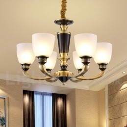 Designer Touch Decorative Pure Brass Luxurious Rustic Retro Vintage Brass Pendant Candle Chandelier with Glass Shades