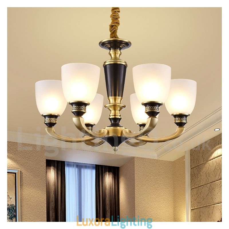 Designer Touch Decorative Pure Brass Luxurious Rustic Retro Vintage Brass Pendant Candle Chandelier with Glass Shades