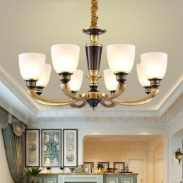 Designer Touch Decorative Pure Brass Luxurious Rustic Retro Vintage Brass Pendant Candle Chandelier with Glass Shades