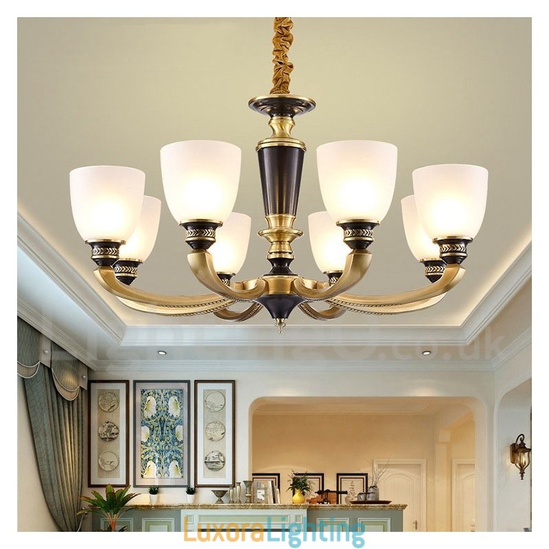 Designer Touch Decorative Pure Brass Luxurious Rustic Retro Vintage Brass Pendant Candle Chandelier with Glass Shades