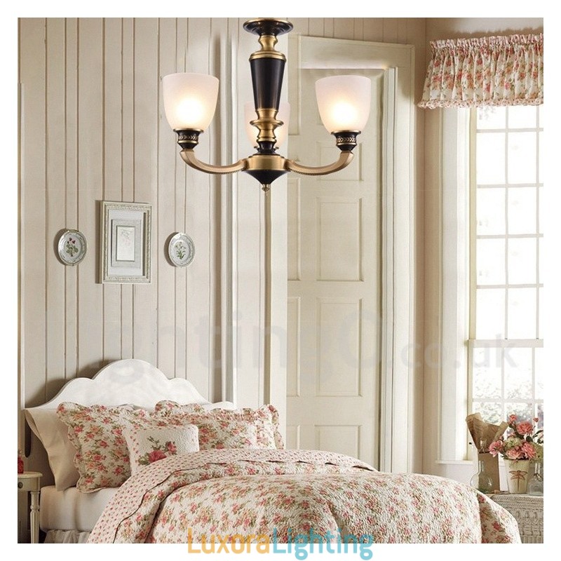 Designer Touch Decorative Pure Brass Luxurious Rustic Retro Vintage Brass Pendant Candle Chandelier with Glass Shades