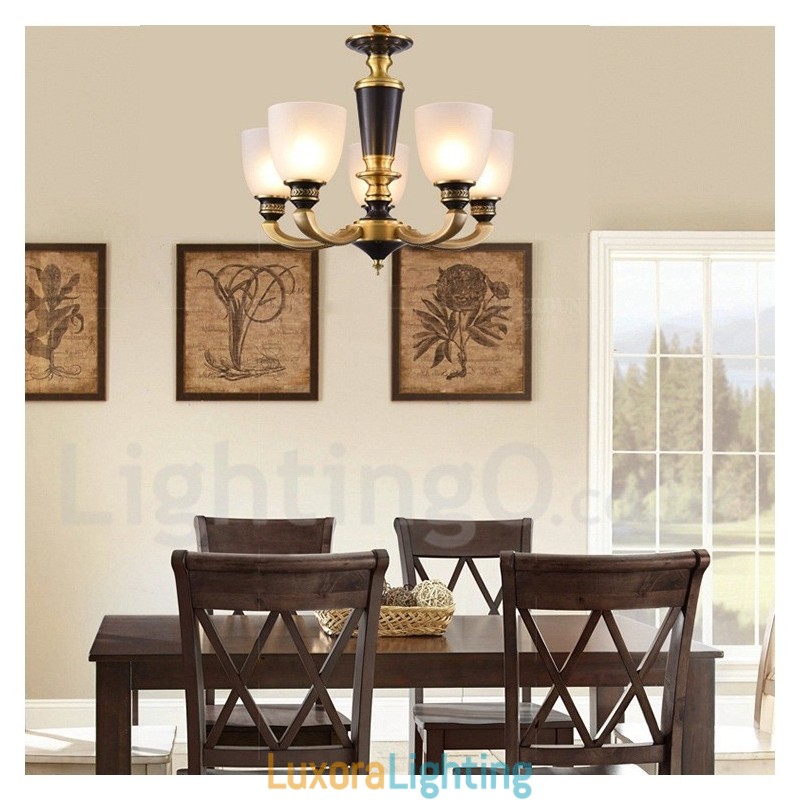 Designer Touch Decorative Pure Brass Luxurious Rustic Retro Vintage Brass Pendant Candle Chandelier with Glass Shades