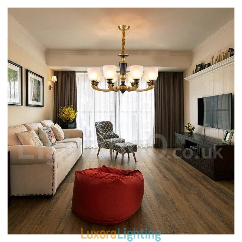 Designer Touch Decorative Pure Brass Luxurious Rustic Retro Vintage Brass Pendant Candle Chandelier with Glass Shades