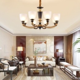 Designer Touch Decorative Pure Brass Luxurious Rustic Retro Vintage Brass Pendant Candle Chandelier with Glass Shades