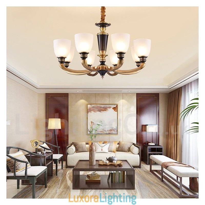 Designer Touch Decorative Pure Brass Luxurious Rustic Retro Vintage Brass Pendant Candle Chandelier with Glass Shades