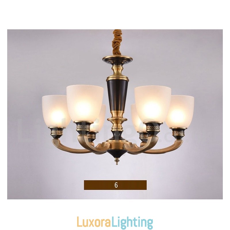 Designer Touch Decorative Pure Brass Luxurious Rustic Retro Vintage Brass Pendant Candle Chandelier with Glass Shades