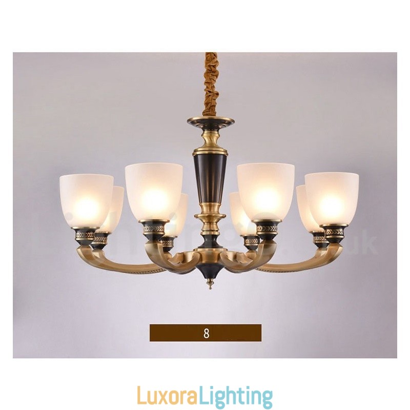 Designer Touch Decorative Pure Brass Luxurious Rustic Retro Vintage Brass Pendant Candle Chandelier with Glass Shades