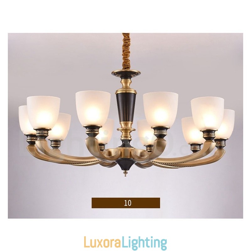 Designer Touch Decorative Pure Brass Luxurious Rustic Retro Vintage Brass Pendant Candle Chandelier with Glass Shades