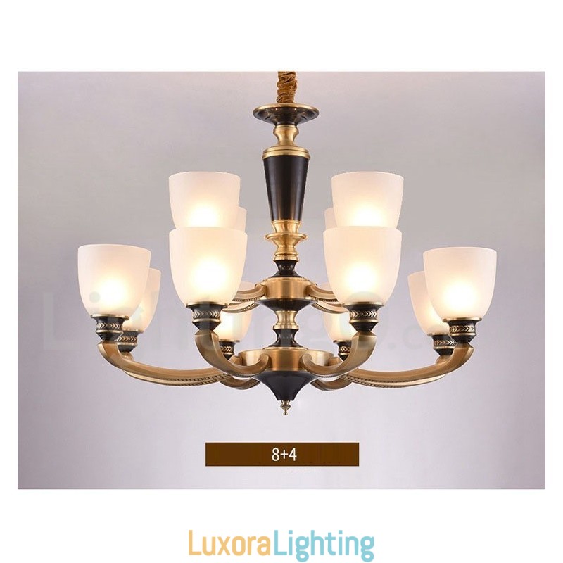 Designer Touch Decorative Pure Brass Luxurious Rustic Retro Vintage Brass Pendant Candle Chandelier with Glass Shades