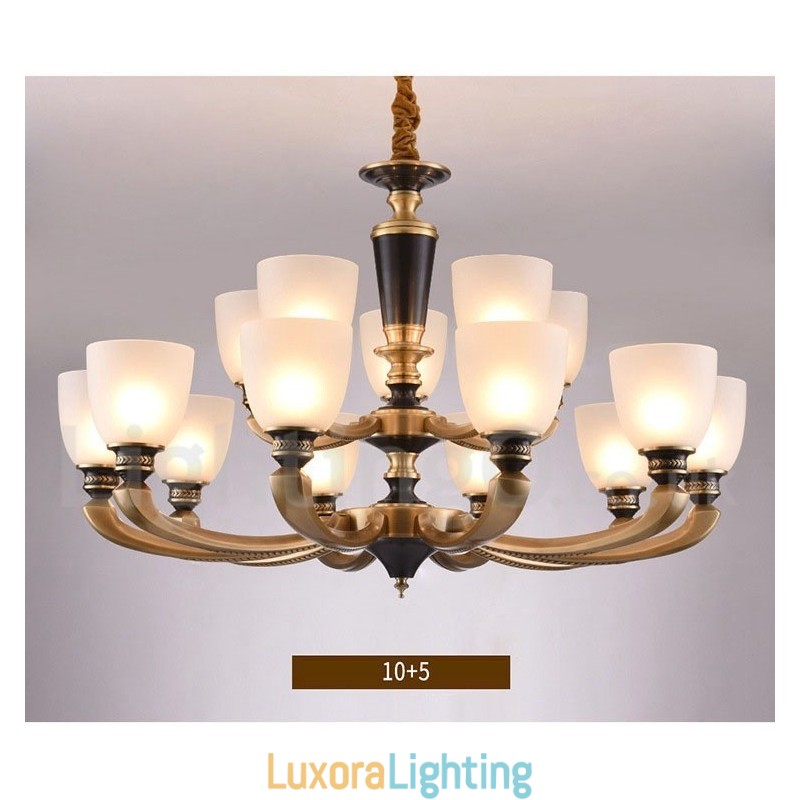 Designer Touch Decorative Pure Brass Luxurious Rustic Retro Vintage Brass Pendant Candle Chandelier with Glass Shades
