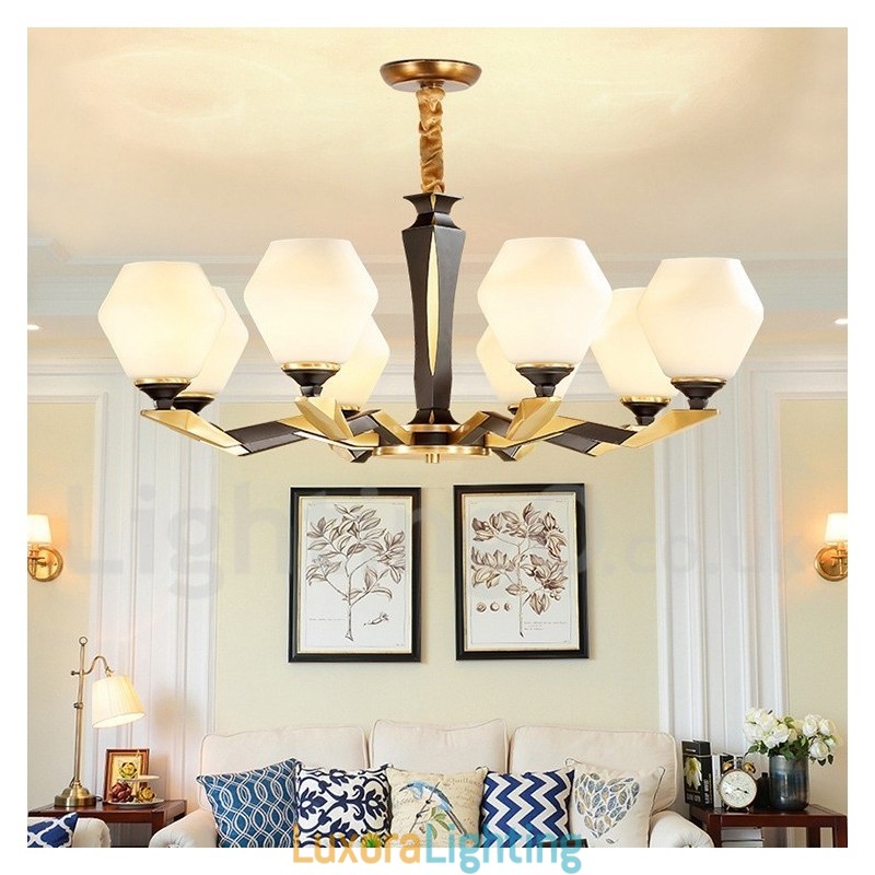 Designer Touch Decorative Pure Brass Luxurious Rustic Retro Vintage Brass Pendant Candle Chandelier with Glass Shades