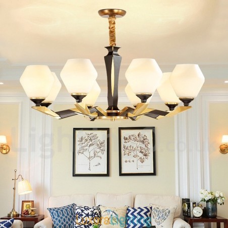 Designer Touch Decorative Pure Brass Luxurious Rustic Retro Vintage Brass Pendant Candle Chandelier with Glass Shades