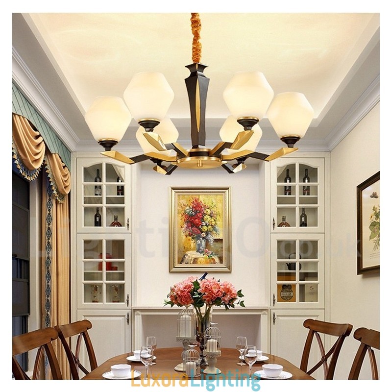 Designer Touch Decorative Pure Brass Luxurious Rustic Retro Vintage Brass Pendant Candle Chandelier with Glass Shades