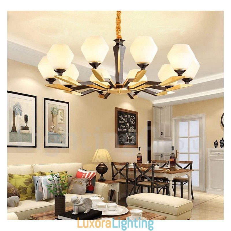 Designer Touch Decorative Pure Brass Luxurious Rustic Retro Vintage Brass Pendant Candle Chandelier with Glass Shades
