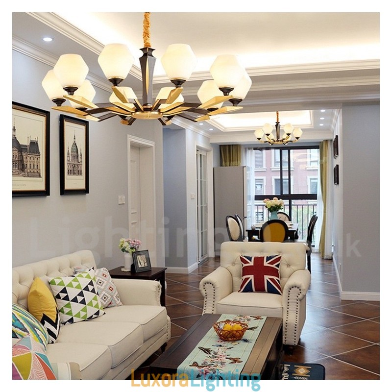 Designer Touch Decorative Pure Brass Luxurious Rustic Retro Vintage Brass Pendant Candle Chandelier with Glass Shades