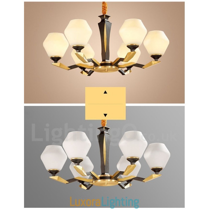 Designer Touch Decorative Pure Brass Luxurious Rustic Retro Vintage Brass Pendant Candle Chandelier with Glass Shades