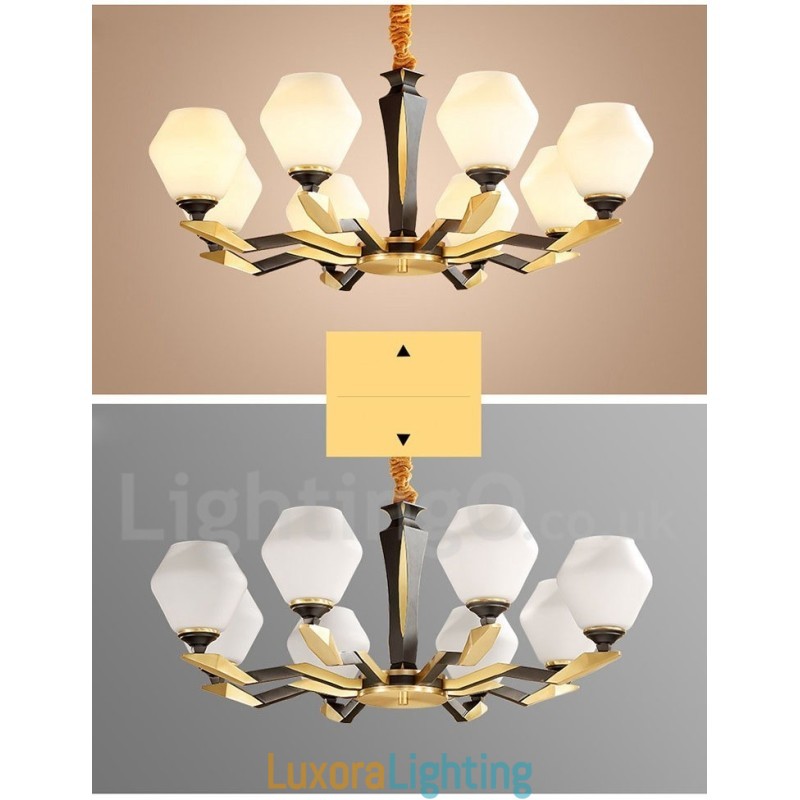 Designer Touch Decorative Pure Brass Luxurious Rustic Retro Vintage Brass Pendant Candle Chandelier with Glass Shades