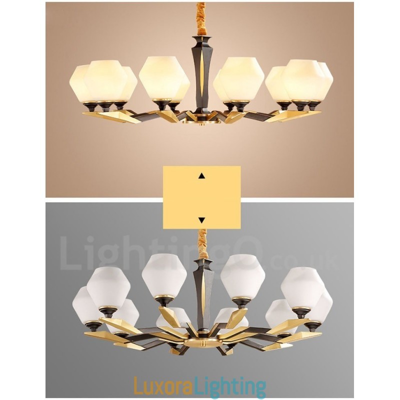 Designer Touch Decorative Pure Brass Luxurious Rustic Retro Vintage Brass Pendant Candle Chandelier with Glass Shades