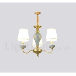 Designer Touch Decorative Pure Brass Luxurious Rustic Retro Vintage Brass Ceramics Pendant Candle Chandelier with Fabric Shades