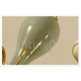 Designer Touch Decorative Pure Brass Luxurious Rustic Retro Vintage Brass Ceramics Pendant Candle Chandelier with Fabric Shades