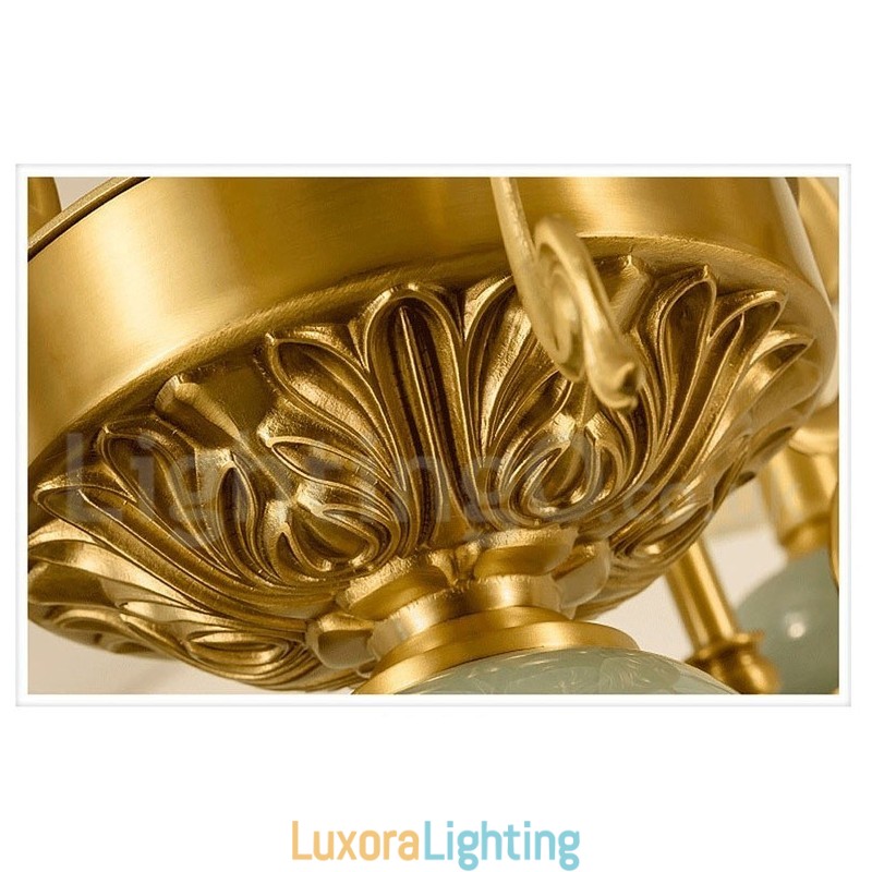 Designer Touch Decorative Pure Brass Luxurious Rustic Retro Vintage Brass Ceramics Pendant Candle Chandelier with Fabric Shades