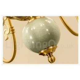 Designer Touch Decorative Pure Brass Luxurious Rustic Retro Vintage Brass Ceramics Pendant Candle Chandelier with Fabric Shades