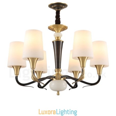 Designer Touch Decorative Pure Brass Luxurious Rustic Retro Vintage Brass Stone Pendant Candle Chandelier with Glass Shades