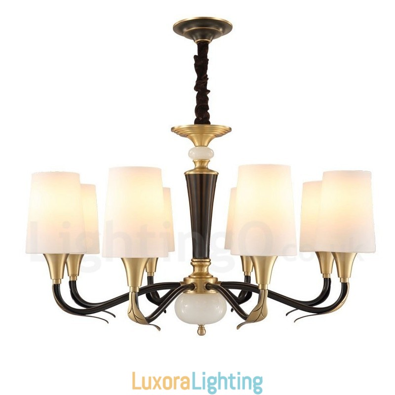 Designer Touch Decorative Pure Brass Luxurious Rustic Retro Vintage Brass Stone Pendant Candle Chandelier with Glass Shades