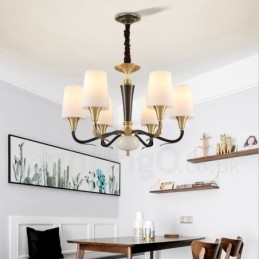 Designer Touch Decorative Pure Brass Luxurious Rustic Retro Vintage Brass Stone Pendant Candle Chandelier with Glass Shades