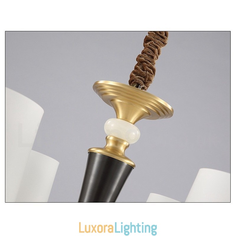 Designer Touch Decorative Pure Brass Luxurious Rustic Retro Vintage Brass Stone Pendant Candle Chandelier with Glass Shades