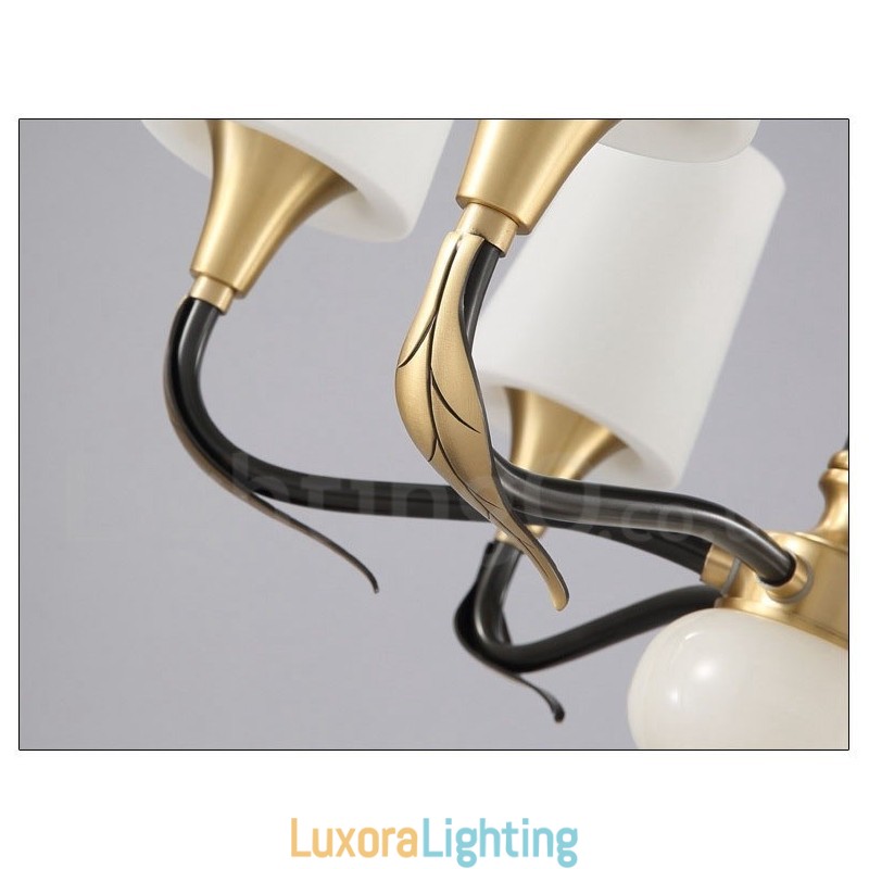 Designer Touch Decorative Pure Brass Luxurious Rustic Retro Vintage Brass Stone Pendant Candle Chandelier with Glass Shades