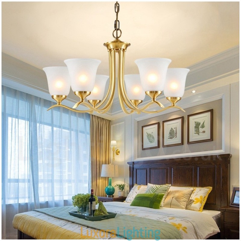 Designer Touch Decorative Pure Brass Luxurious Rustic Retro Vintage Brass Pendant Candle Chandelier with Glass Shades