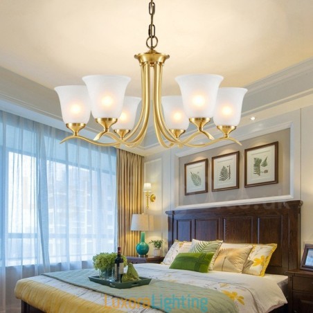 Designer Touch Decorative Pure Brass Luxurious Rustic Retro Vintage Brass Pendant Candle Chandelier with Glass Shades