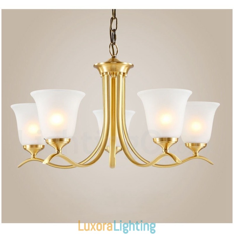 Designer Touch Decorative Pure Brass Luxurious Rustic Retro Vintage Brass Pendant Candle Chandelier with Glass Shades