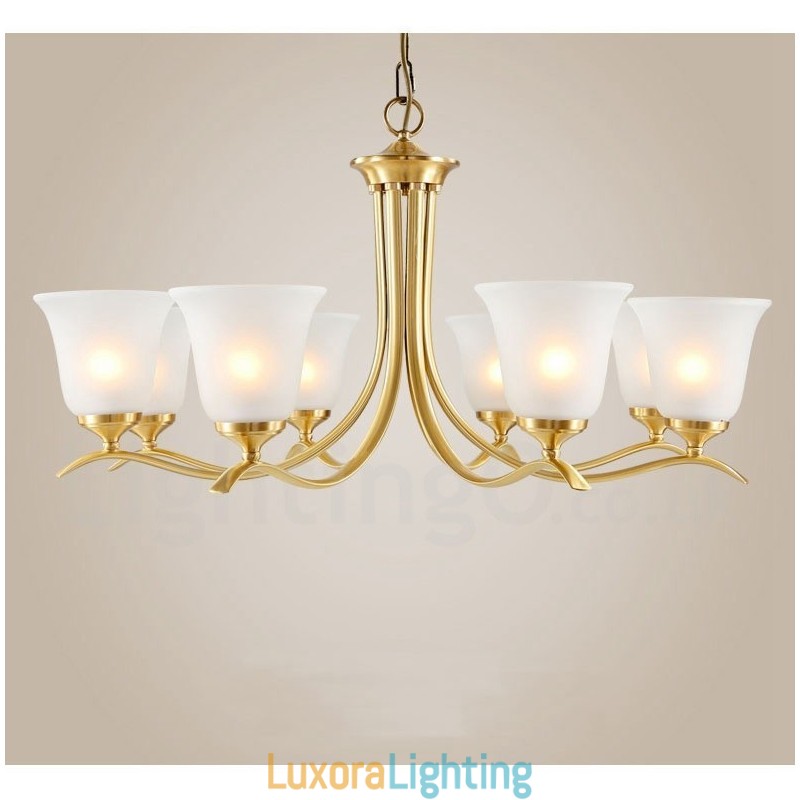Designer Touch Decorative Pure Brass Luxurious Rustic Retro Vintage Brass Pendant Candle Chandelier with Glass Shades