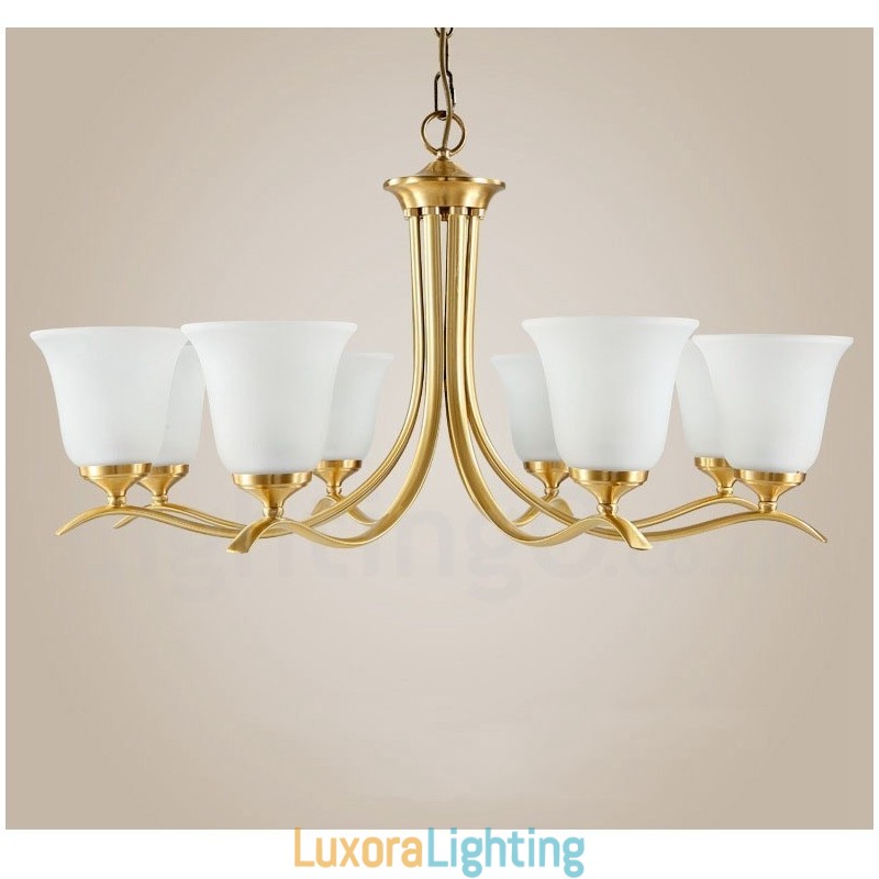 Designer Touch Decorative Pure Brass Luxurious Rustic Retro Vintage Brass Pendant Candle Chandelier with Glass Shades