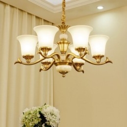 Designer Touch Decorative Pure Brass Luxurious Rustic Retro Vintage Brass Stone Pendant Candle Chandelier with Glass Shades