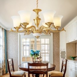 Designer Touch Decorative Pure Brass Luxurious Rustic Retro Vintage Brass Stone Pendant Candle Chandelier with Glass Shades