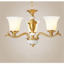 Designer Touch Decorative Pure Brass Luxurious Rustic Retro Vintage Brass Stone Pendant Candle Chandelier with Glass Shades