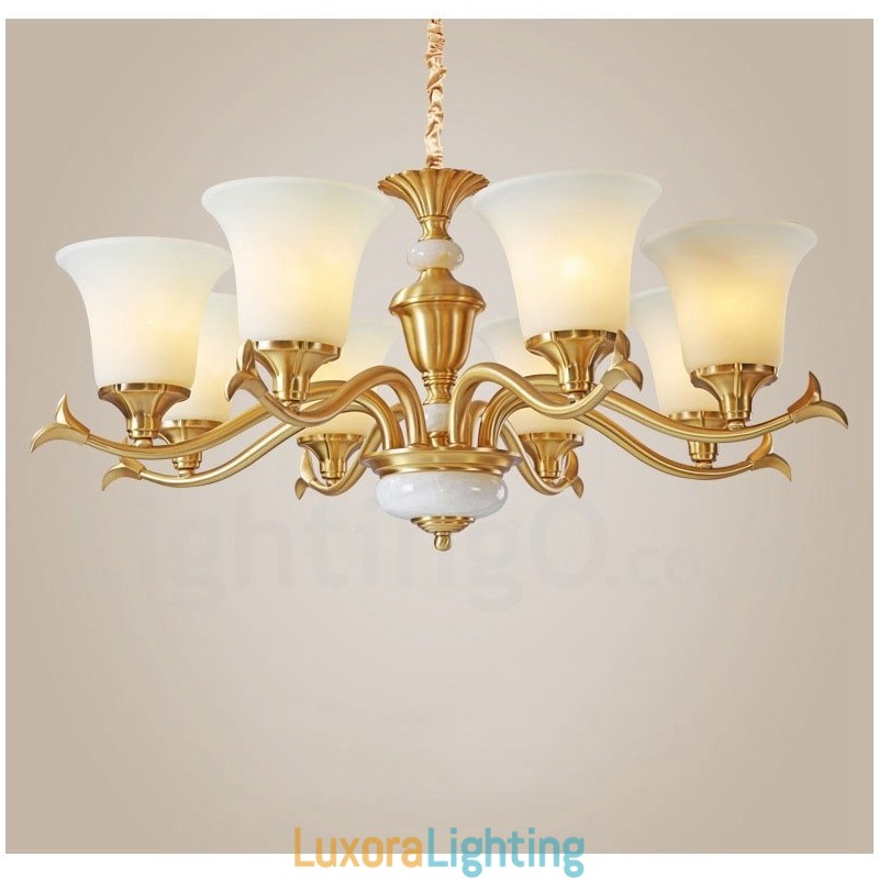 Designer Touch Decorative Pure Brass Luxurious Rustic Retro Vintage Brass Stone Pendant Candle Chandelier with Glass Shades