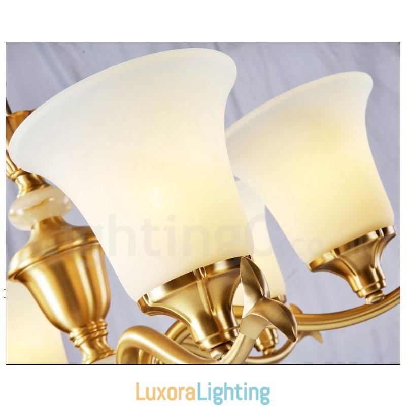 Designer Touch Decorative Pure Brass Luxurious Rustic Retro Vintage Brass Stone Pendant Candle Chandelier with Glass Shades